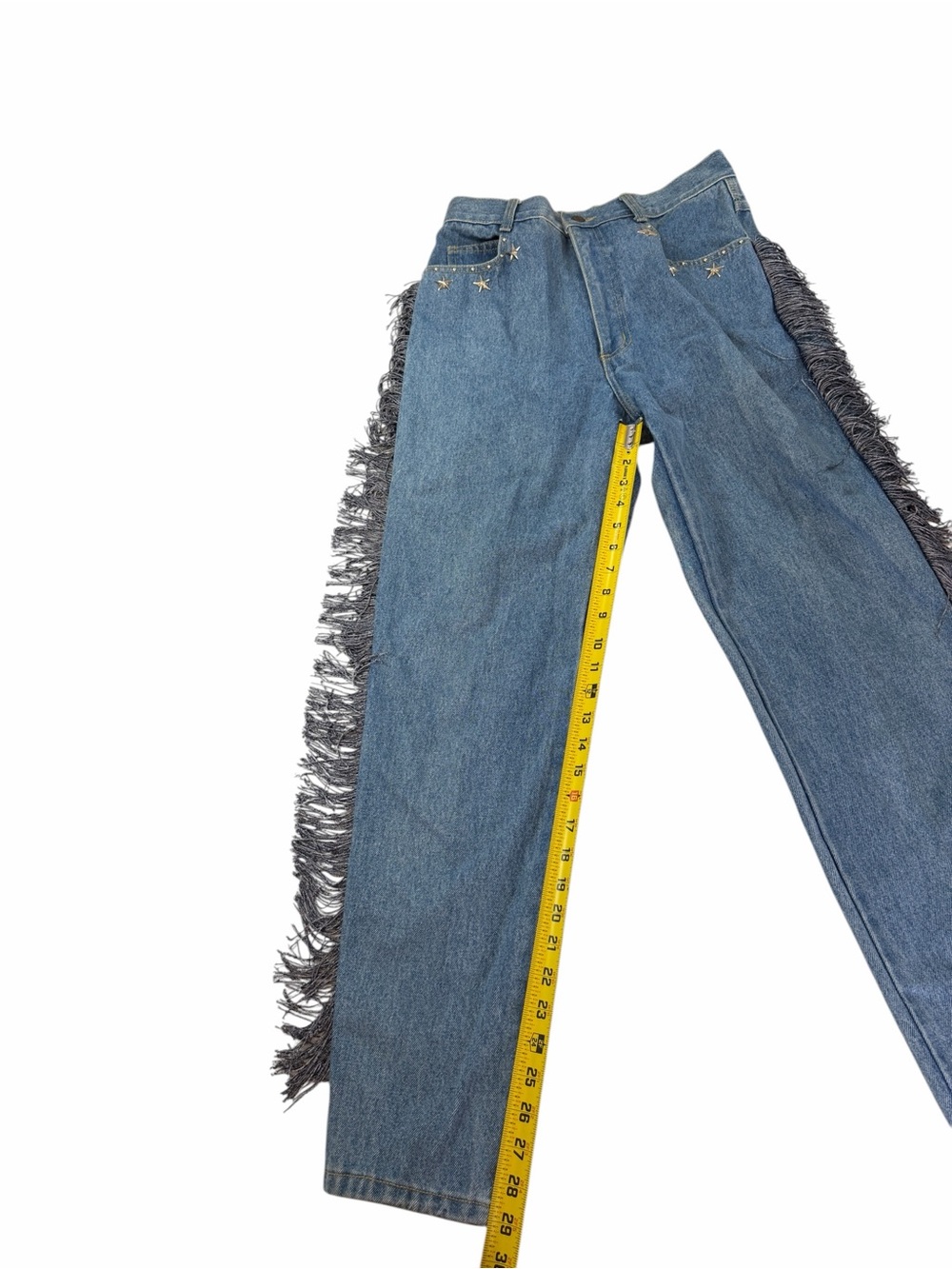 Fringe-Trim Straight-Leg Women's Jeans in Blue - Picture 7 of 12